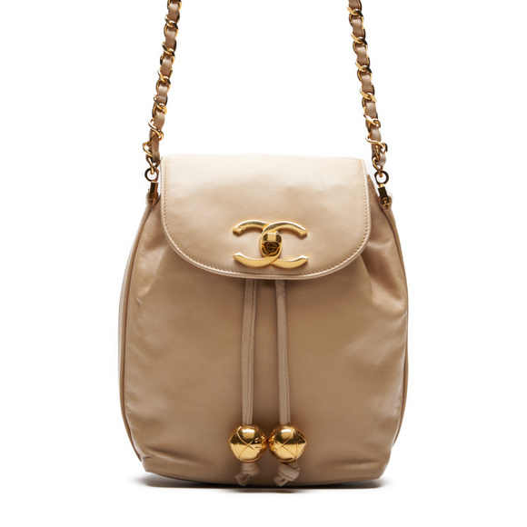 Chanel Handbags - Chanel Coco Mark Round Flap Chain Lambskin Beige